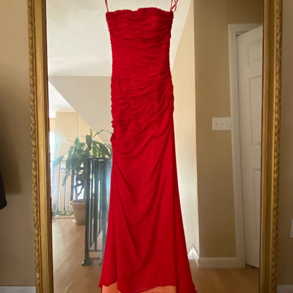 Long Silk Red beaded gown